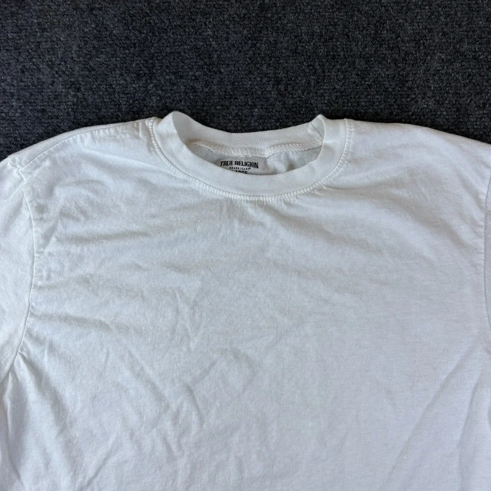 True‎ Religion T Shirt Mens Large White Cotton Casual Crew Neck Short Sleeve